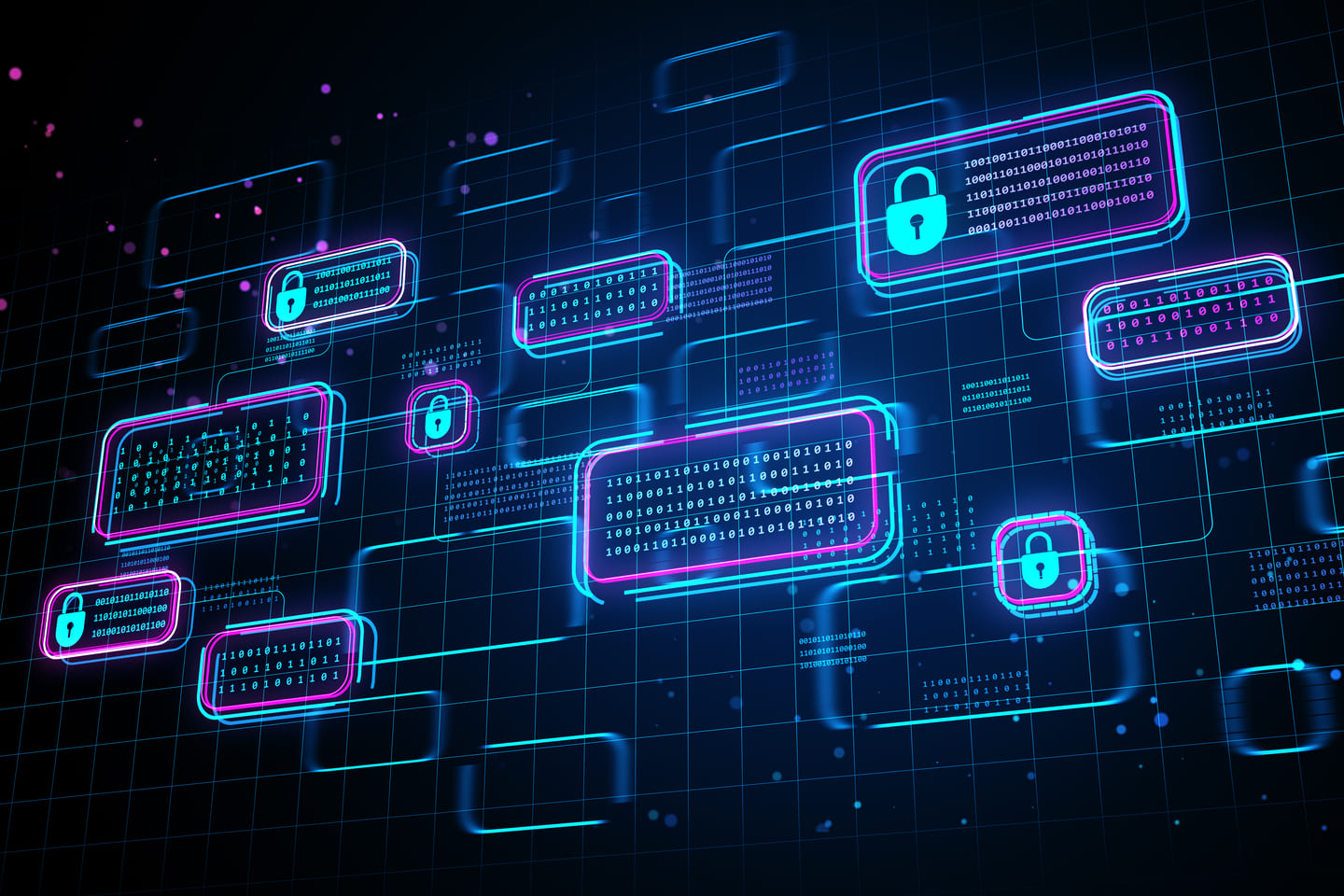 Digital Cybersecurity showing data with different security layers and checks